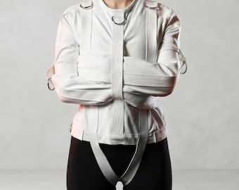 Heavy Duty Canvas Straight Jacket – Fully Functional Restraint Costume | Asylum Straitjacket with Straps | Theatrical Cosplay Jacket