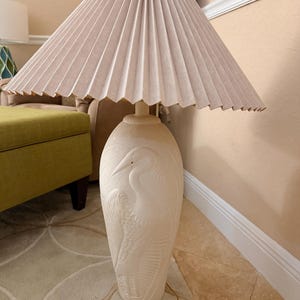 Vintage 1970s Dayle Rushall Ceramic Heron Lamp | Palm Beach Regency Decor with Original Pleated Shade