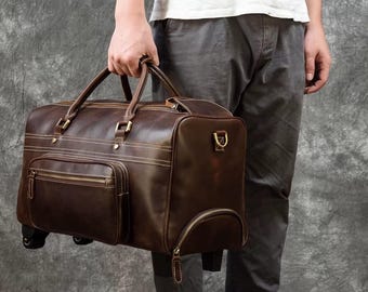 Bolsa de viaje personalizada de piel plena flor: equipaje de fin de semana de estilo retro.