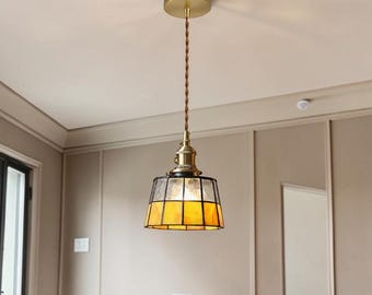 Lámpara de techo colgante estilo Tiffany Elora: lámpara colgante de vitral, araña vintage para isla de cocina, comedor e iluminación del hogar.