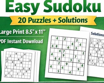 20 Sudoku Rätsel in Großdruck - Einfache Schwierigkeitsgrade + Lösungen - Printable
