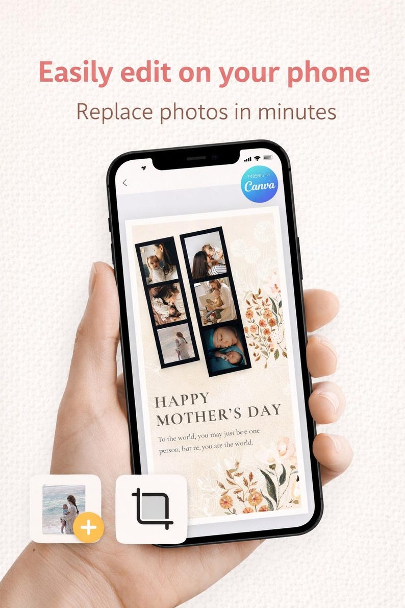 Mother’s Day Photo Collage Template, Editable Canva Mother’s Day Card ...