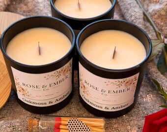 Rose Jasmine Coconut Wax Candle, Wood Wick Floral Scented, Minimalist Glass Jar Home Decor