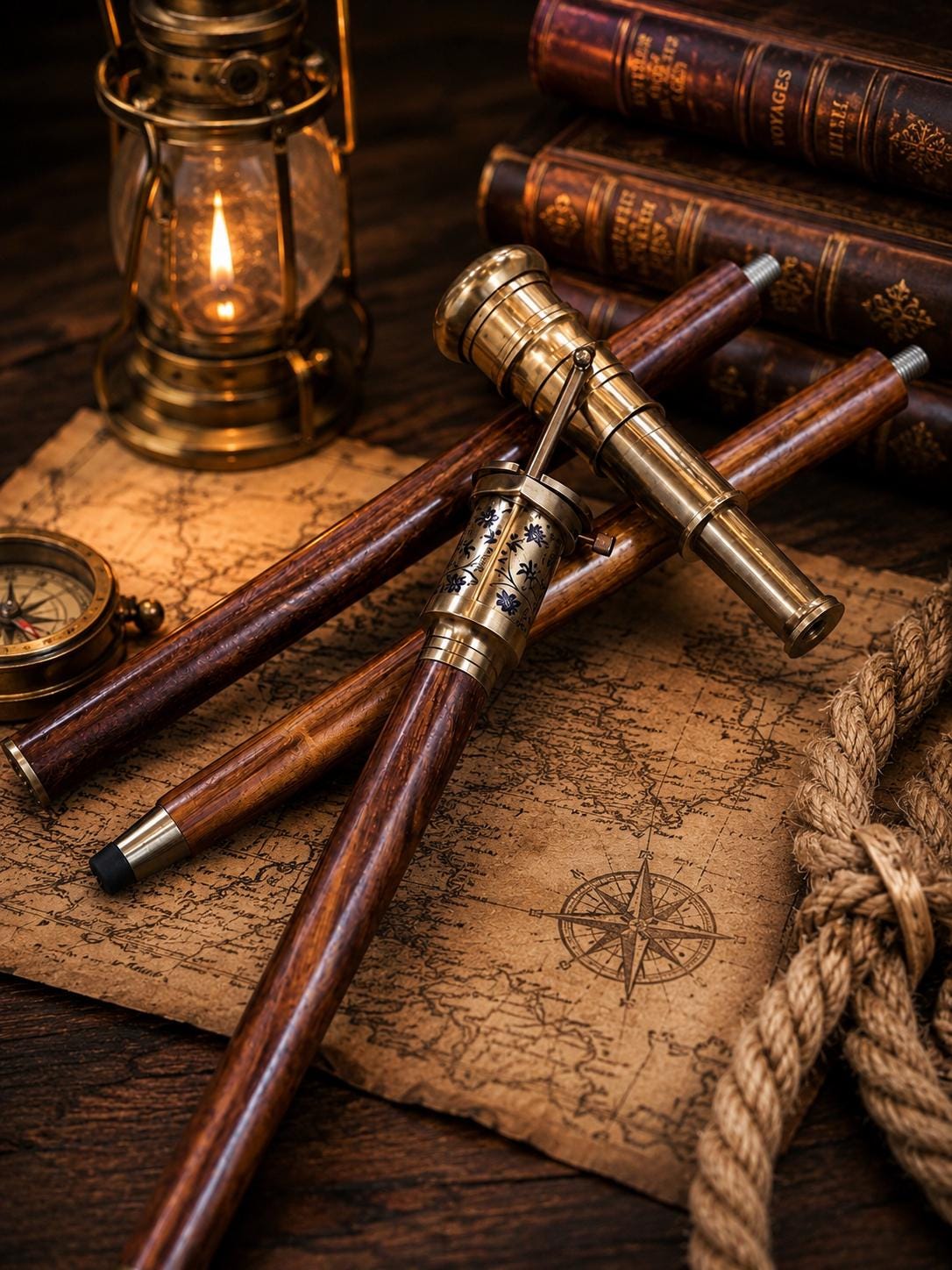 Personalized Dollond London Brass Telescope Walking Stick with Compass Handmade Wooden Spyglass Cane Nautical Adventure Gift for Him