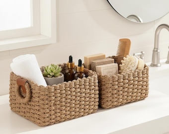 Cestino portaoggetti in corda intrecciata / Contenitore organizer in fibra naturale / Decorazione per il bagno