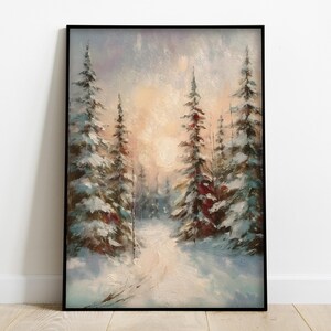 Wandbild „Winterwald“ im Stil der Nordwälder, Blockhütten-Dekoration, rustikaler Wandbehang im Lodge-Stil, verschneite Kiefernlandschaft, Dekoration für Berghütten