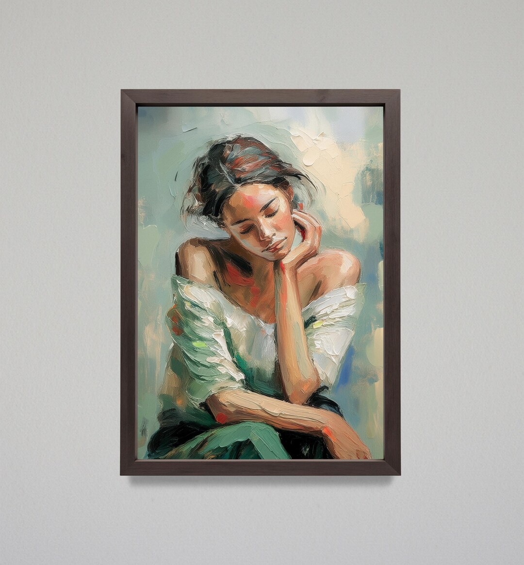 Emerald Green Woman Portrait Wall Art, Divine Feminine Art Painting ...