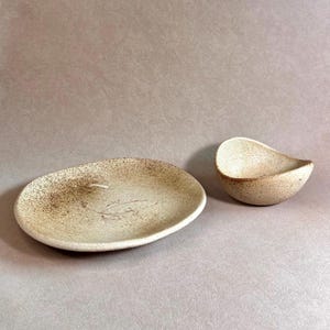 Vintage Studio Pottery Bowl and Plate, Melehala Pottery Serving Set, Island Pottery, Handmade Ceramic Decor, Organic Pottery Set