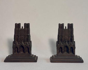 Vintage Notre Dame Cathedral Bookends | Gothic Architecture Metal Bookends Set | Paris Decor