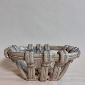 Signed Bay Pottery Bowl, Handwoven Ceramic Bowl, Studio Pottery Basket Weave Bowl, Textured Stoneware, Organic Modern Decor