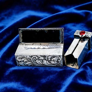 Vintage Silver 800 Lipstick Case with Box – Hand Engraved – Art Deco Style