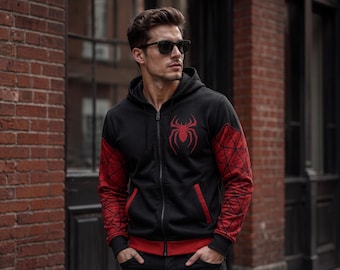 Inspired Miles Morales Spider-Man Black & Red Hoodie Jacket – Spider-Verse Cosplay Leather Jacket for Fans.