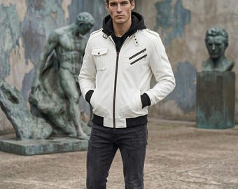 Handmade Vintage Biker Jacket Men Cotton Polyester & Faux Leather Bomber Jacket, Retro Style Handmade, gift for him, her