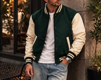 Vintage Green Varsity Quilted Jacket Men Women | PerStyle Bomber Jacket 1980s 1990s Retro College Jacket, gift for him, her