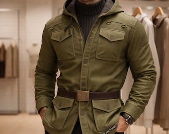Vintage Gamer Jacket for Cosplayers | Post Apocalyptic Sunrise Hooded Military Outfit for Gamers