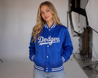 LA Blue Varsity Jacket, Unisex Men Women Bomber Jacket, Royal Satin College Style Coat Halloween Christmas Outfit