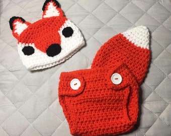 Crochet Fox Hat and Diaper Cover w/Tail