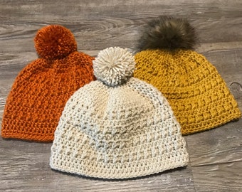 Crochet Fall Pom Beanies