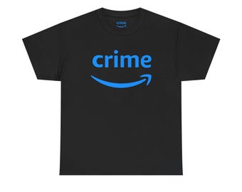 crime logo T-Shirt | Parody Amazon smile, blue graphic tee