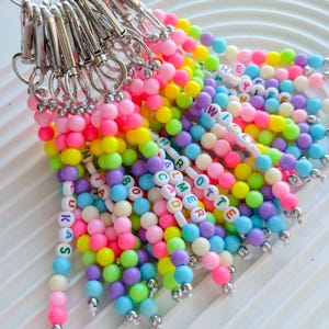 Personalized Beaded Keychain | Custom Name Bag Charm | Back to School Gift | Class of 2026 Graduation Gift | Colorful Acrylic Bead Keyring