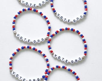 Vote Bracelet Red White Blue, Patriotic Beaded Bracelet, Election Day Jewelry, Vote Gift Idea, Political Jewelry, Handmade USA Bracelet