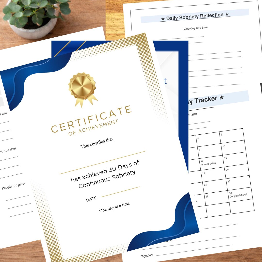 30 Day Sobriety Toolkit , Commitment Certificate, 30 Day Tracker, Daily ...