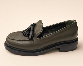 Khaki Leather Tassel Loafer