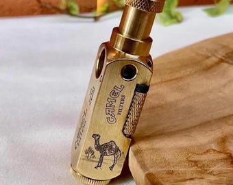 Vintage Lighter Gold Camel Style for Retro Decor or Daily Use, Refillable Gift for Men, Functional Smoking Accessory