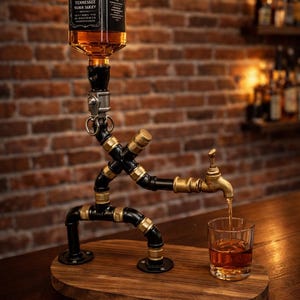 Personlig Steampunk Whisky Dispenser – Industriell Alkoholdispenser Pipa Spritbar Tillbehör Set, Rustik Hembar Gåva till Honom