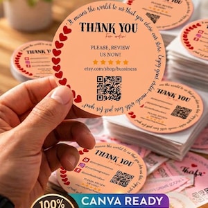Peach Floral Thank You Card Template, Small Business Order Insert (3x3 Inch)