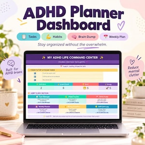 ADHD Planner Google Sheets | Task Manager, Habit Tracker, Brain Dump & Weekly Planner Dashboard