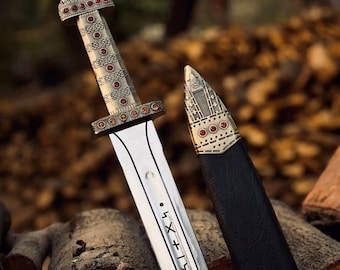Espada Ragnar Lothbrok hecha a mano, espada vikinga/ réplica medieval nórdica, objeto de colección con vaina/ regalo de Navidad/ Día del Padre/
