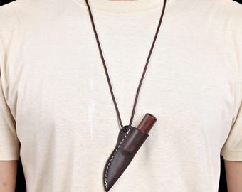 Handmade Damascus Steel Neck Knife, Viking Style Pendant Knife, Small Fixed Blade Outdoor Tool,  Gift for Him, Birthday Anniversary Gift