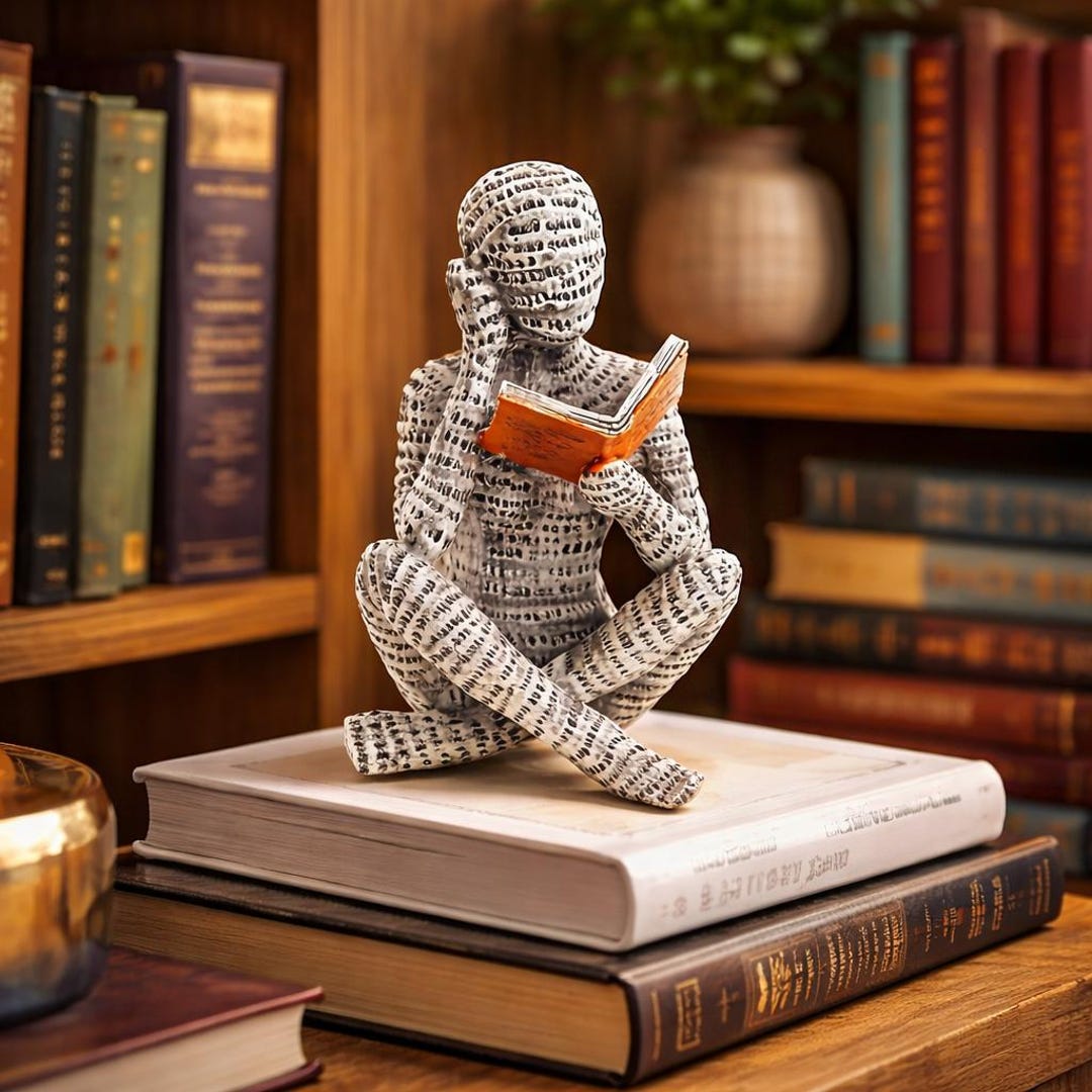 Abstract Reading Figure Statue, Book Lover Decor, Reader Sculpture ...