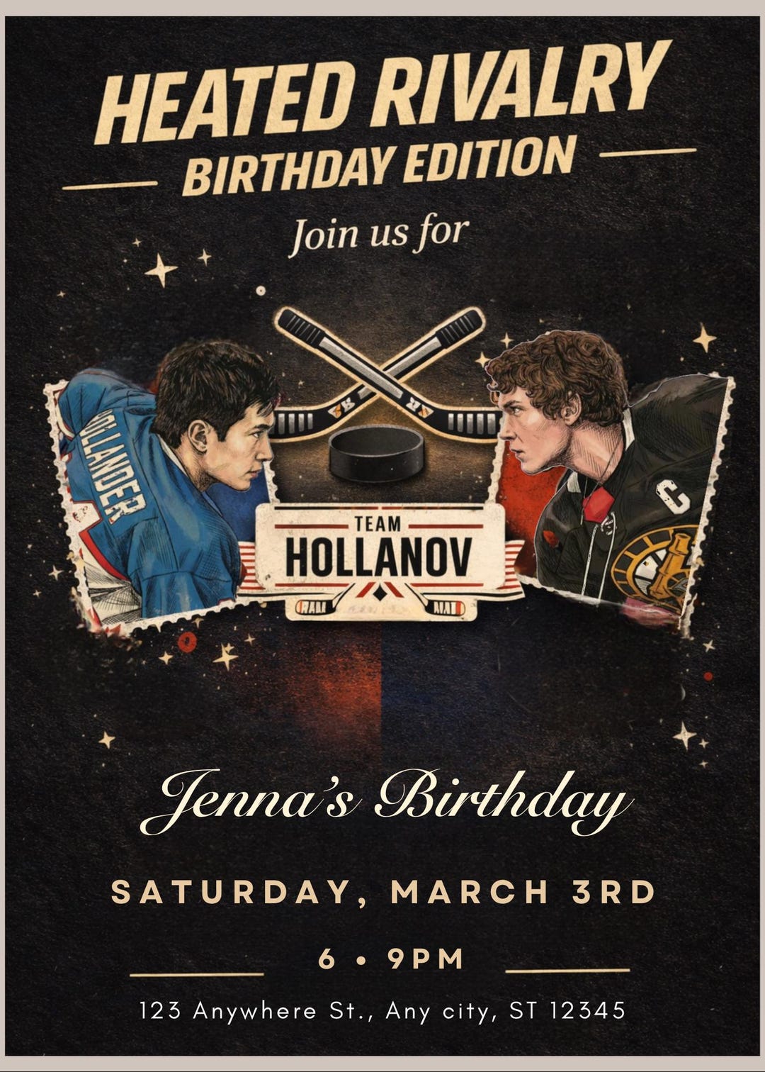 Heated Rivalry Birthday Invitation | Editable Hockey Party Invite ...