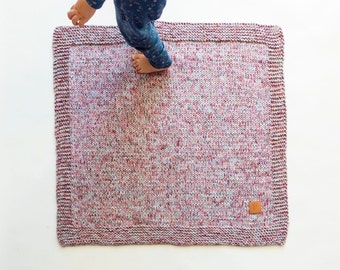 Couverture pour bébé en tricot à pois feutrés, 100 % laine mérinos tricotée à la main, 80 x 80 cm