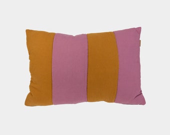 Rectangular color block cushion made of muslin, 50x70cm (27inch x 20inch)