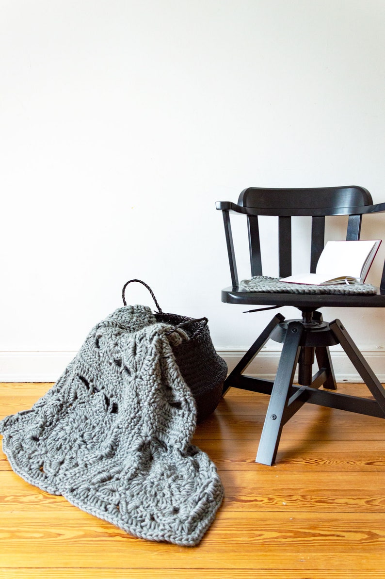 Große graue Merino Decke mit Häkelmuster Weiche Häkeldecke | Etsy