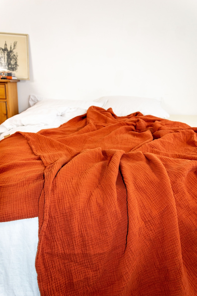 Muslin bedcover, soft muslin blanket, double gaze bedspread, muslin blanket for modern interior, cotton throw, structured cotton blanket image 5