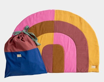 Colorful rainbow baby play mat made of washed cotton fabric, 80 x 110cm
