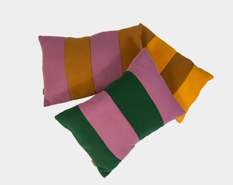 Rectangular color block cushion made of muslin, 50x70cm (27inch x 20inch)