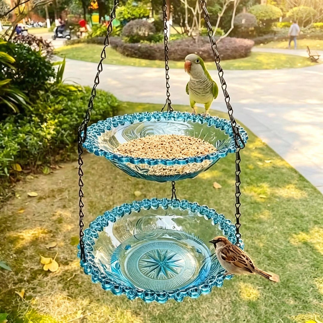 2-in-1 Hanging Bird Feeder & Bird Bath, Double Tier Decorative Tray for Wild Birds, Outdoor Garden Yard Decor, Bird Watching Gift