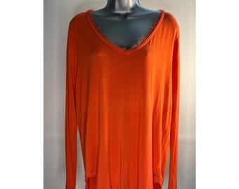 Abercrombie & Fitch Essentials Womens Long Sleeve V-Neck Top Tunic Orange Size L