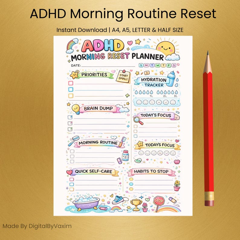 Adhd Routine Checklist ADHD Morning Routine Reset Printable | ADHD Morning Planner | Executive ...