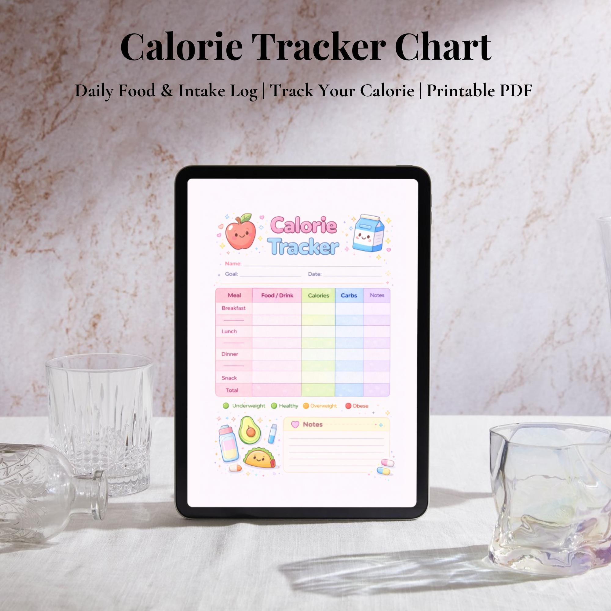 Calorie Tracker Chart Printable, Daily Calorie Intake Log, Food Diary ...