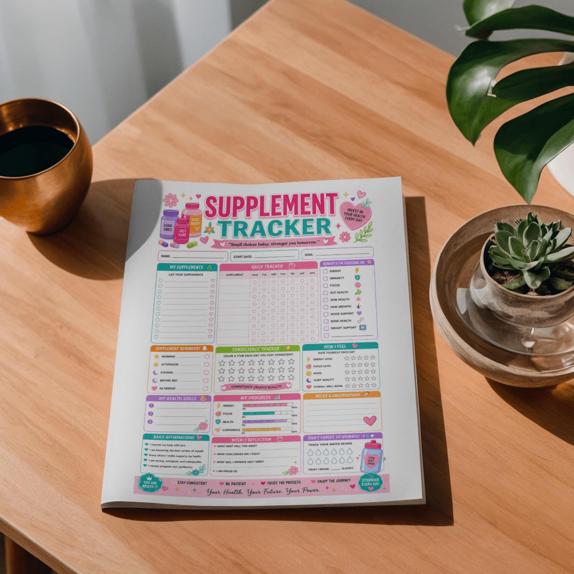 Supplement Stack Log Supplement Tracker Printable | Vitamin & Medication Log | Daily ...