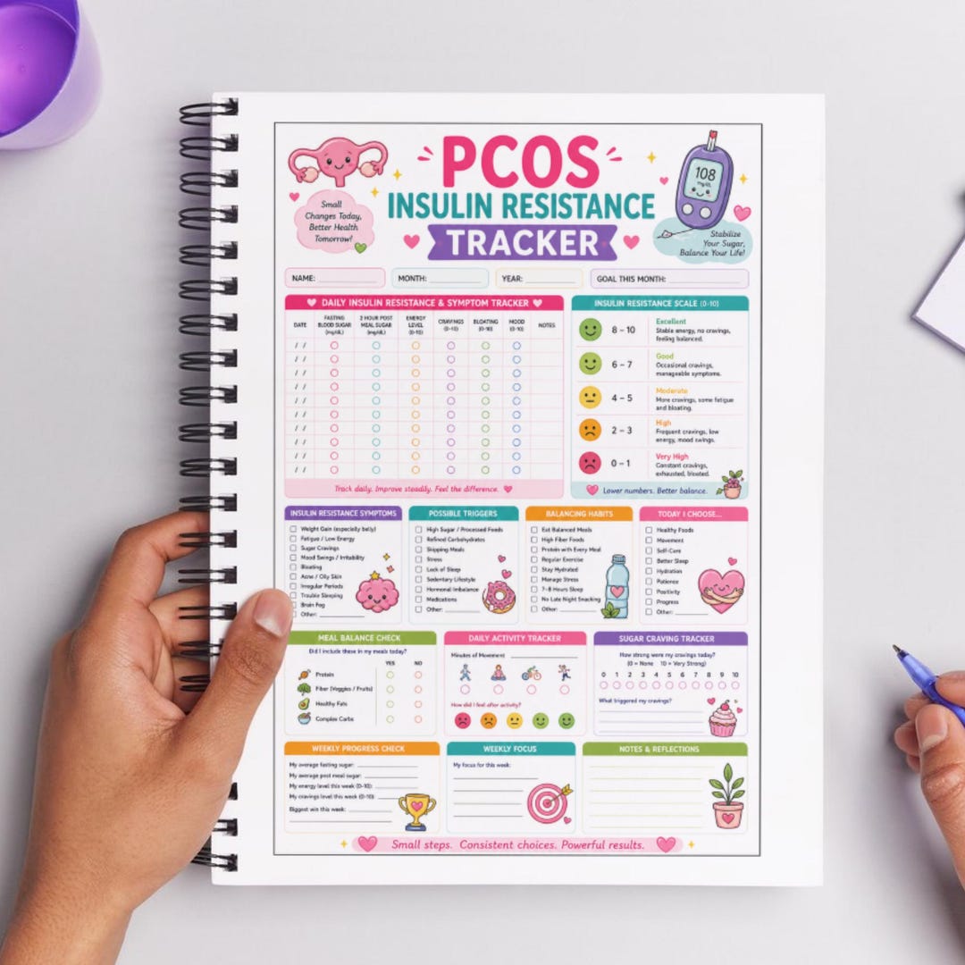 PCOS Insulin Resistance Tracker Printable | Blood Sugar & Symptom Log ...