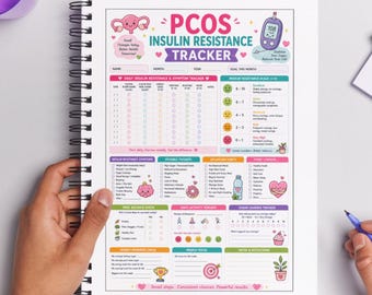 Tracker stampabile per la resistenza all'insulina nella PCOS / Registro della glicemia e dei sintomi / Agenda per l'equilibrio ormonale / Diario del benessere per la PCOS / Download immediato