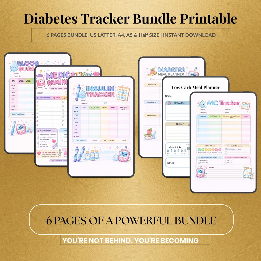 Diabetes Tracker Bundle Printable, Blood Sugar Log Book, Insulin ...