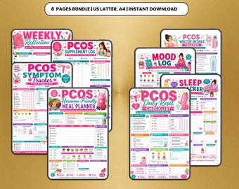 PCOS Wellness Bundle bedruckbar | Hormon Balance Planer PDF | Psychiatrie & Mahlzeit Tracker Sofort Download
